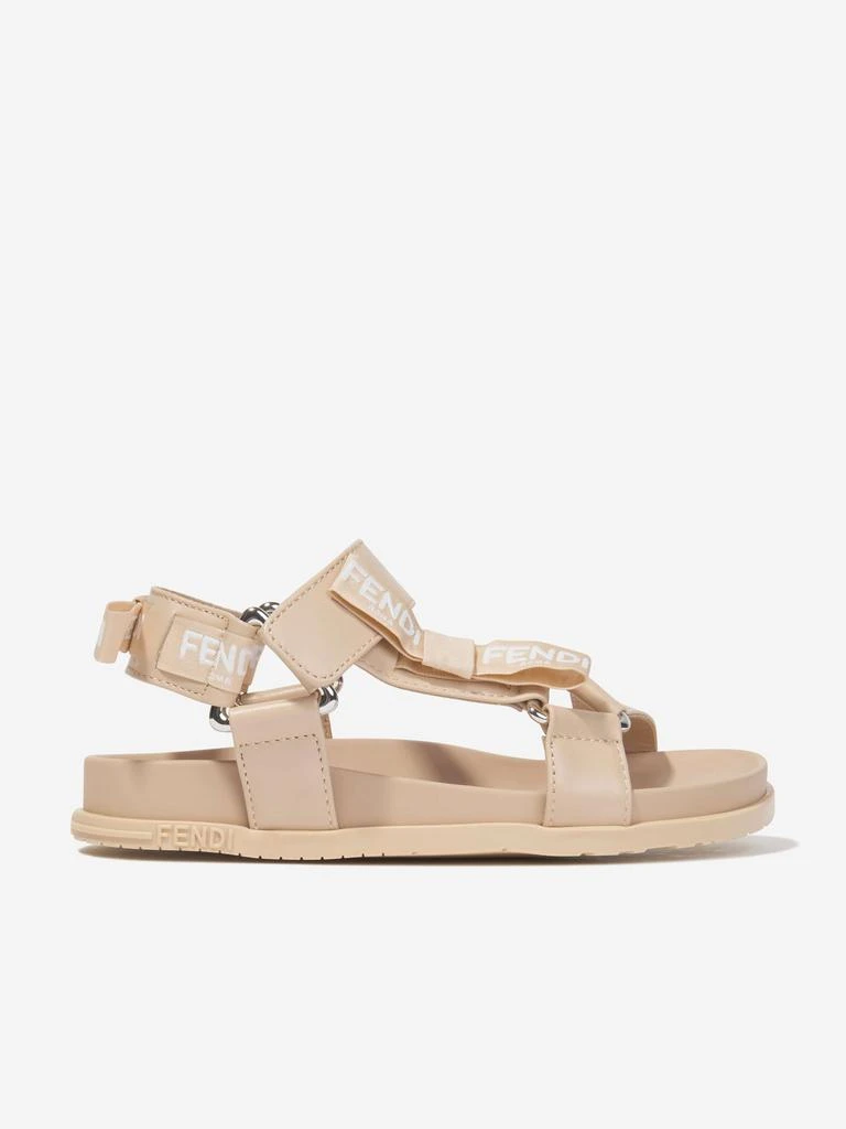商品Fendi|Fendi Girls Leather Jacquard Logo Sandals in Beige,价格¥2395,第1张图片