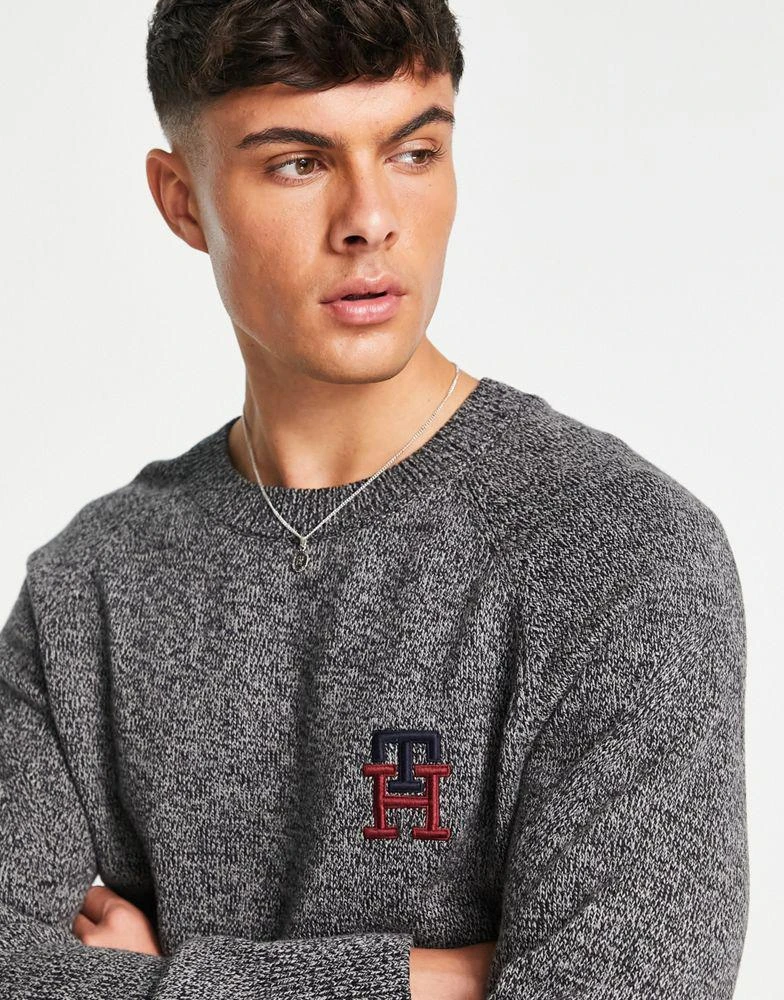 商品Tommy Hilfiger|Tommy Hilfiger monogram logo american cotton knit jumper in dark grey marl,价格¥795,第3张图片详细描述