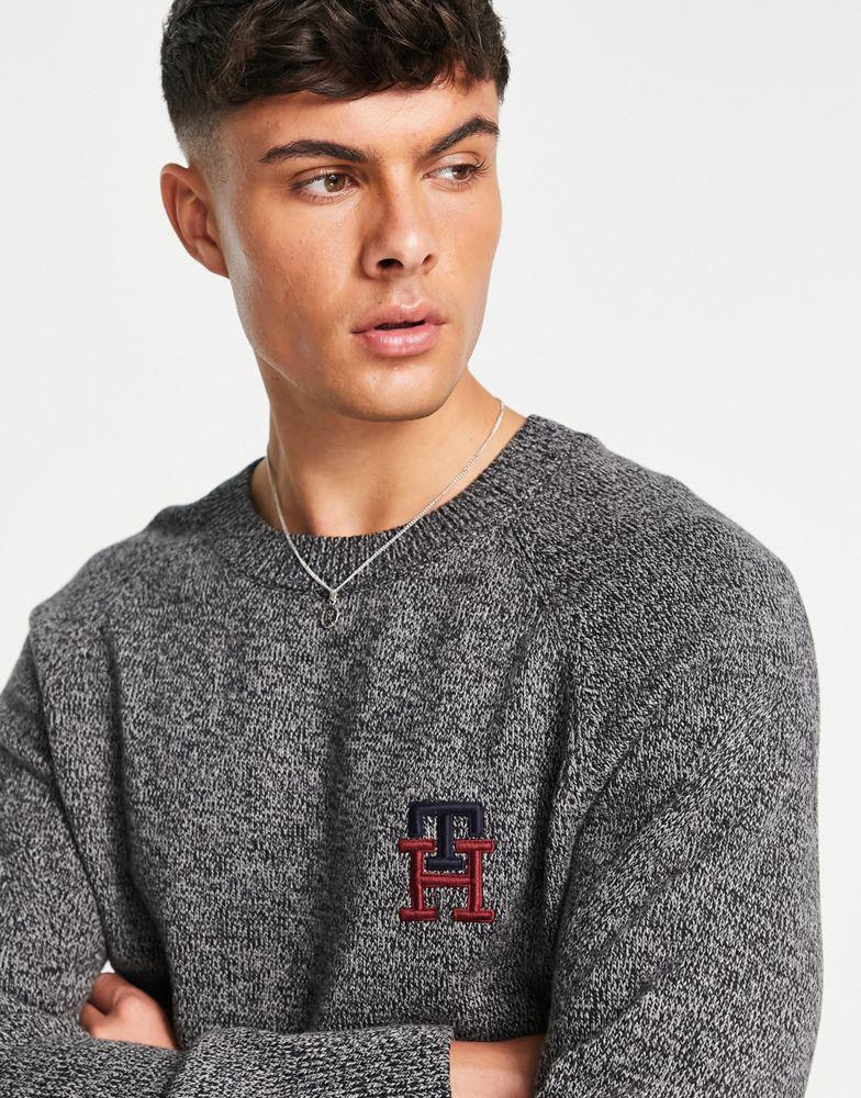 商品Tommy Hilfiger|Tommy Hilfiger monogram logo american cotton knit jumper in dark grey marl,价格¥1028,第5张图片详细描述