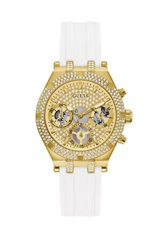 商品GUESS|Gold Tone White Silicone Watch,价格¥1314,第1张图片