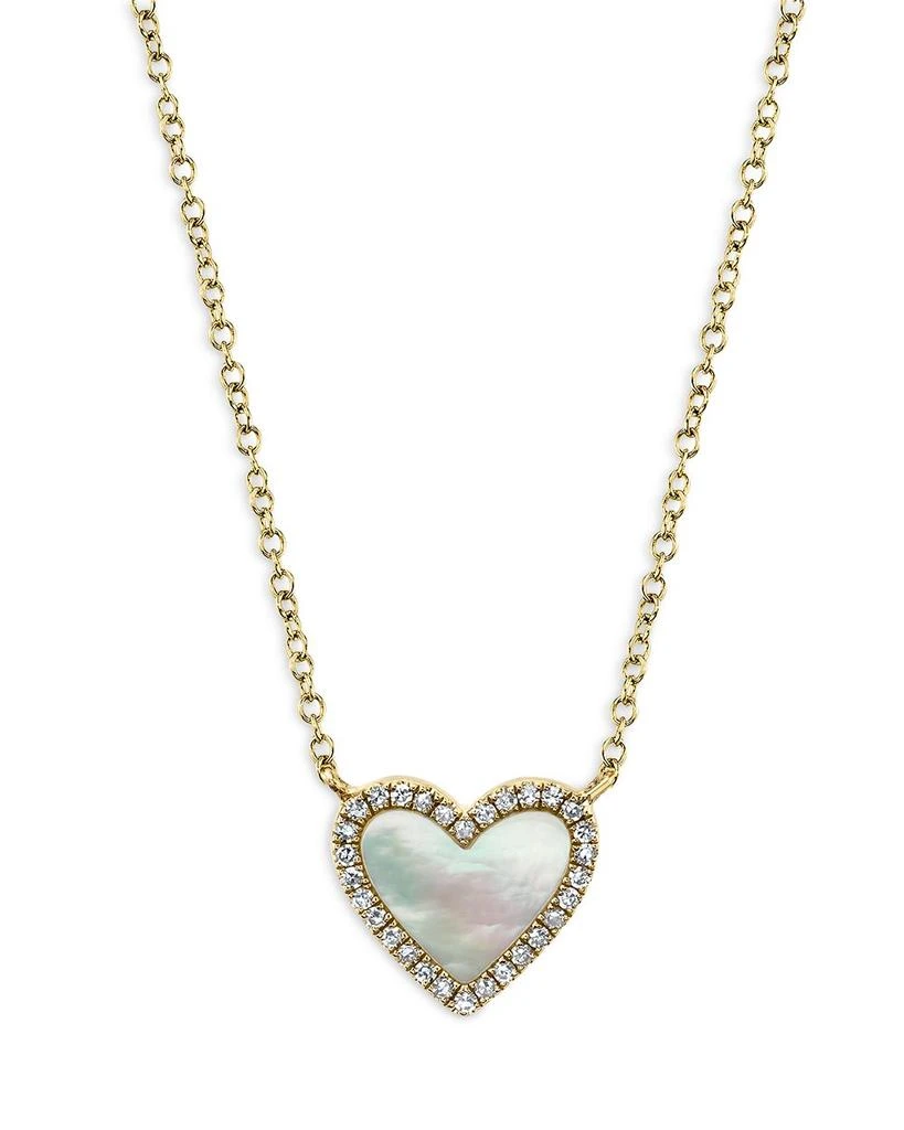 商品Moon & Meadow|14K Yellow Gold Kate Mother of Pearl & Diamond Heart Pendant Necklace, 18",价格¥4590,第1张图片