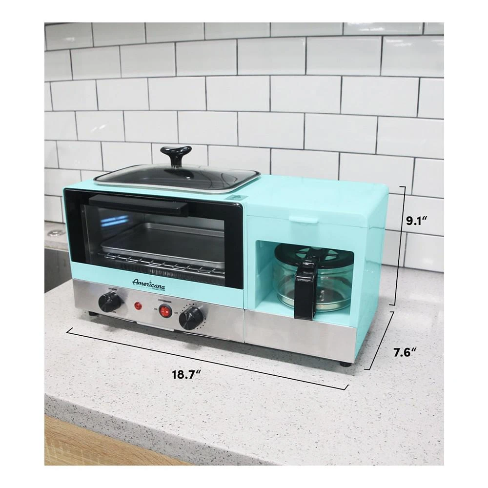 商品Elite Gourmet|3-in-1 Breakfast Center Station, 4-Cup Coffeemaker, 2 Slice Toaster Oven with 15min Timer, 9.5" Nonstick Griddle with Glass Lid,价格¥494,第3张图片详细描述