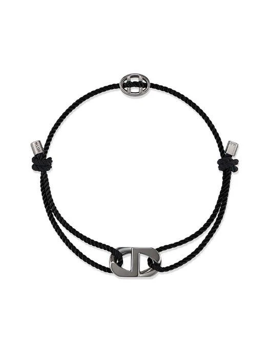 商品hyeres-lor|Heriter Silver Curve Emblem String Bracelet Black Chrome,价格¥993,第1张图片