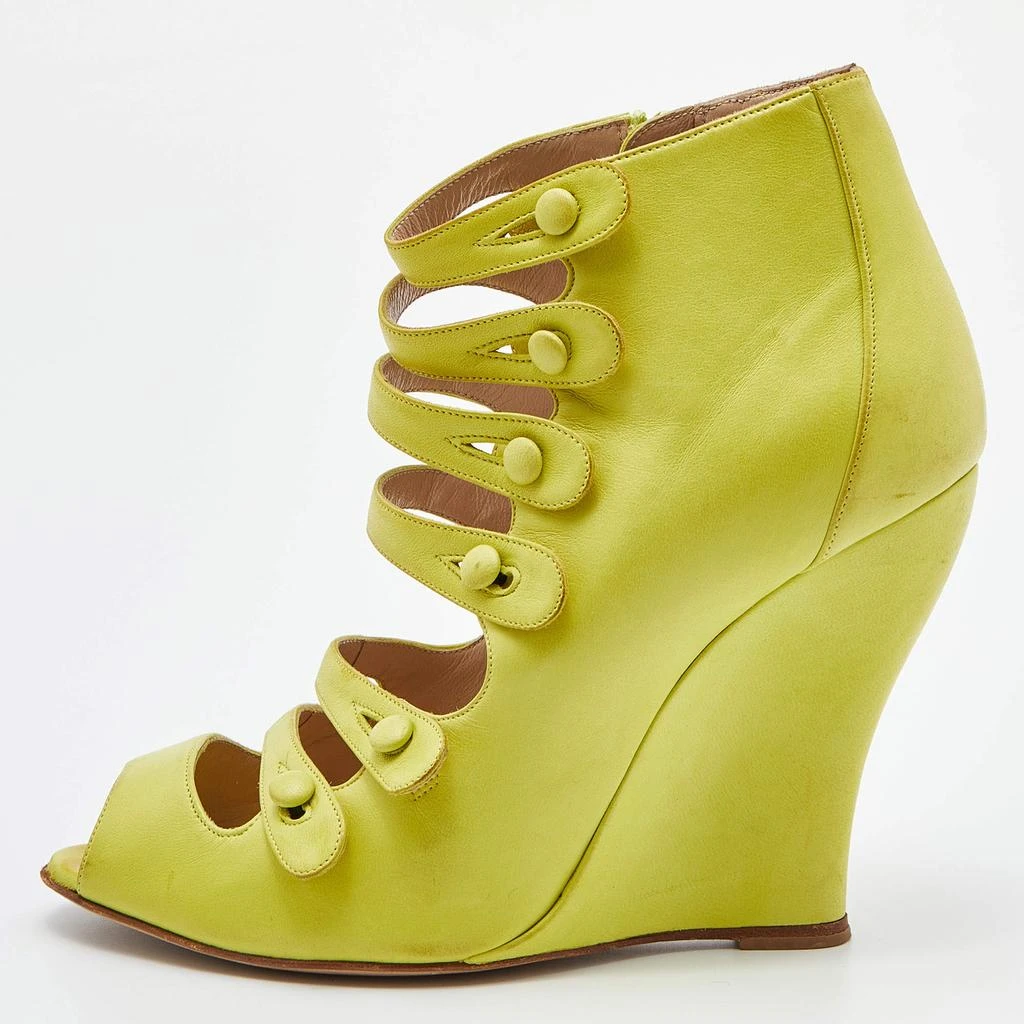 商品[二手商品] Oscar de la Renta|Oscar de la Renta Yellow Leather Caged Ankle Length Wedge Sandals Size 37.5,价格¥1014,第1张图片
