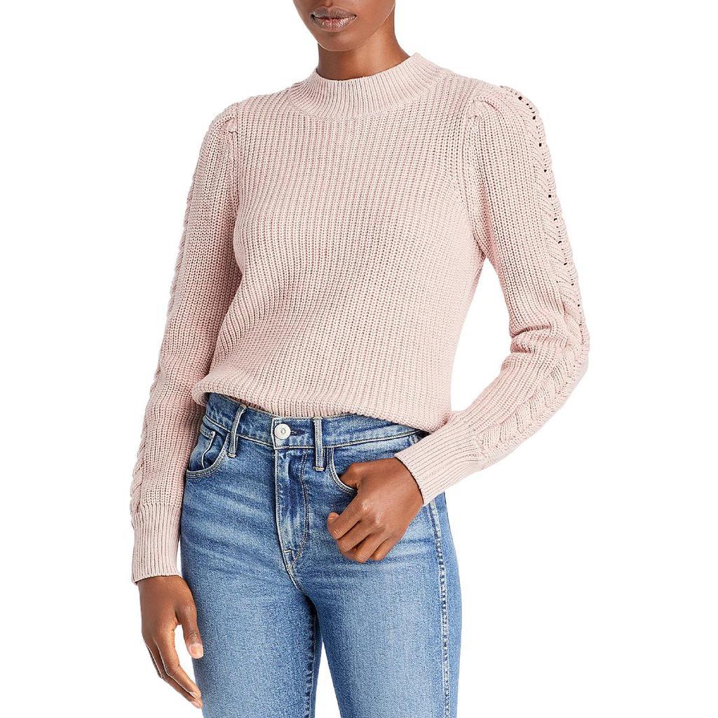 商品AQUA|Aqua Womens Cable Knit Puff Sleeve Mock Turtleneck Sweater,价格¥150,第1张图片