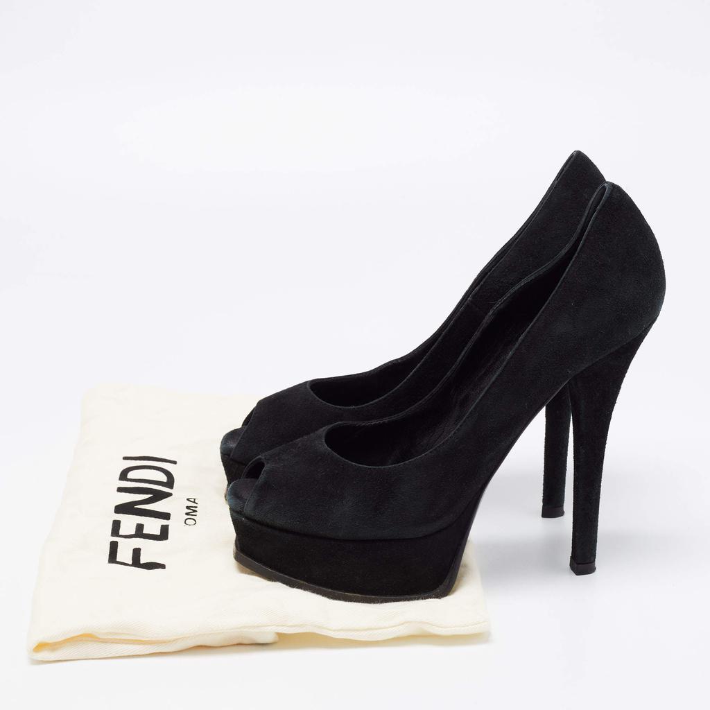 Fendi Black Suede Fendista Peep-Toe Platform Pumps Size 38.5商品第9张图片规格展示