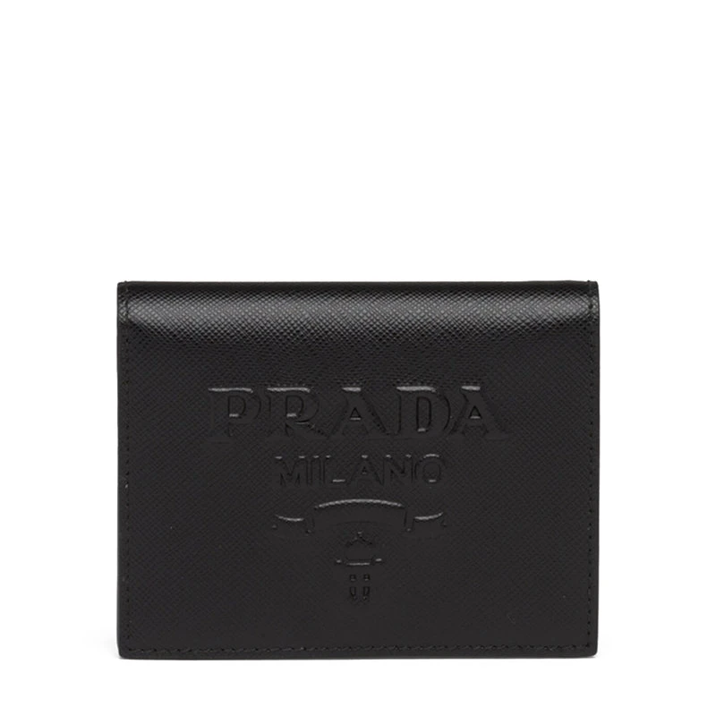 商品Prada|【预售3-7天】普拉达  女士小号黑色皮革徽标压纹钱夹1MV204_2D1Q_F0002,价格¥4588,第1张图片