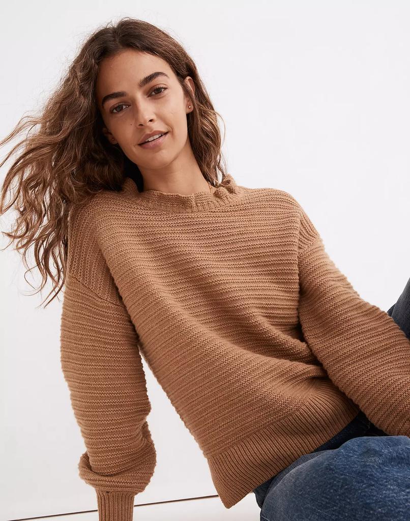 商品Madewell|Ruffle-Neck Pullover Sweater in Cotton-Merino Yarn,价格¥447,第4张图片详细描述
