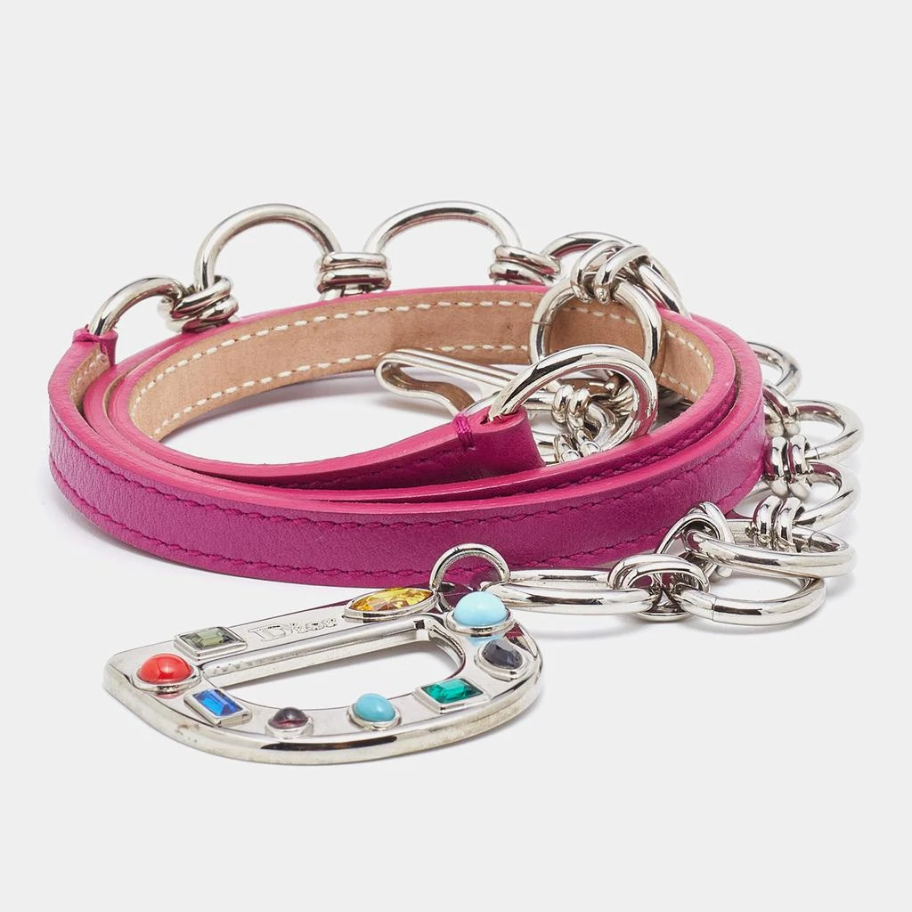 商品[二手商品] Dior|Dior Magenta Leather Crystal Embellished Logo Chain Belt 90 CM,价格¥2346,第1张图片