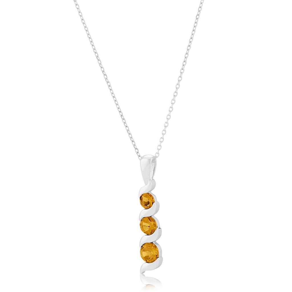 14K White Gold 3-Stone Round Gemstone Journey Pendant Necklace with Cable Chain商品第2张图片规格展示