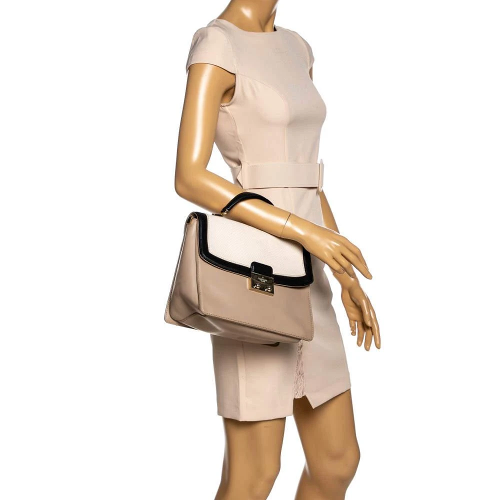 商品[二手商品] Kate Spade|Kate Spade Beige/Black Snakeskin Embossed Leather Pushlock Flap Top Handle Bag,价格¥1449,第2张图片详细描述