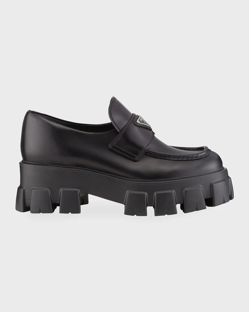 商品Prada|Monolith Leather Logo Platform Loafers,价格¥9938,第1张图片