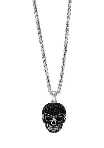 商品Effy|Mens Black Spinel Skull Pendant Necklace In Sterling Silver,价格¥2508,第1张图片