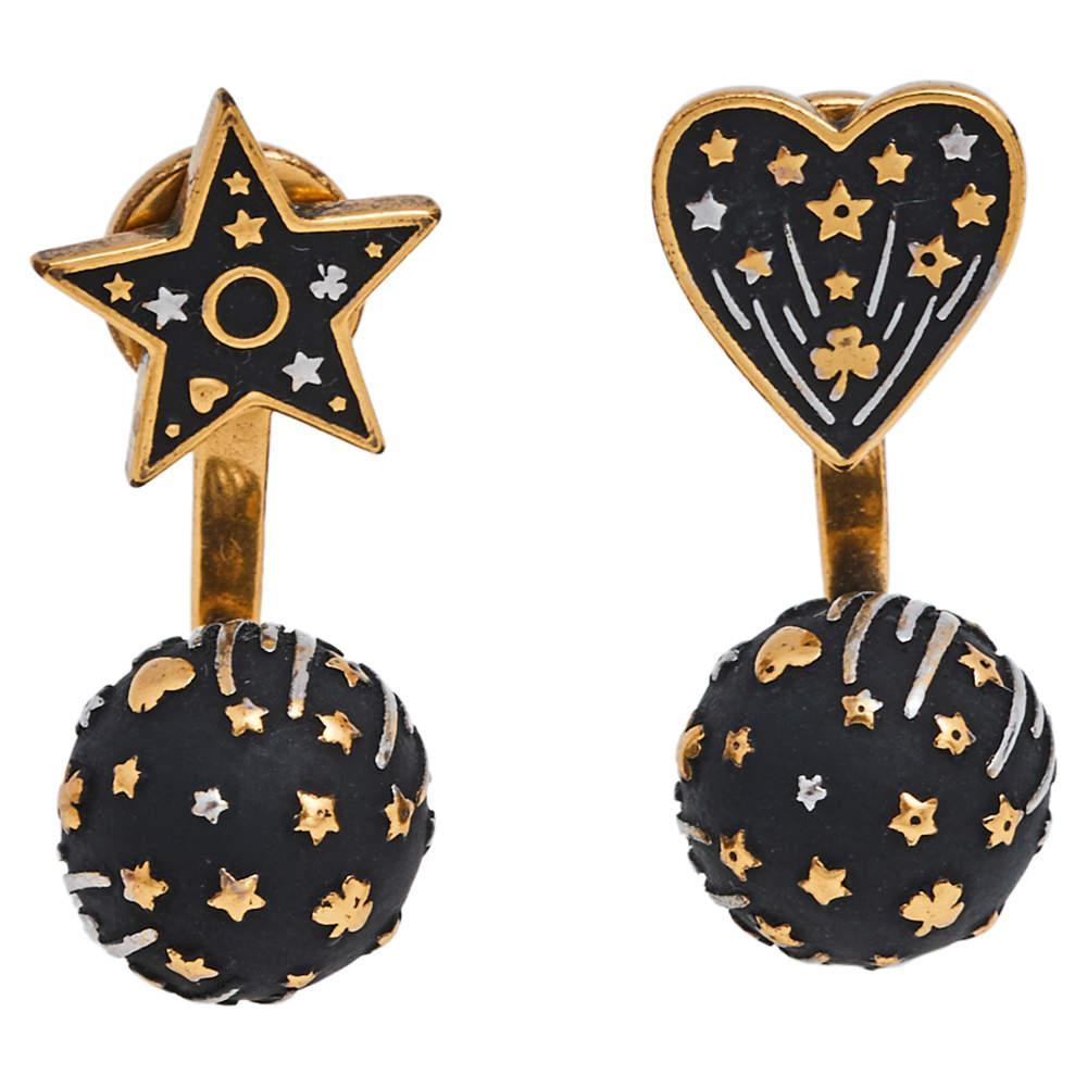 商品[二手商品] Dior|Dior Aged Gold Tone Heart & Star Drop Earrings,价格¥1452,第1张图片