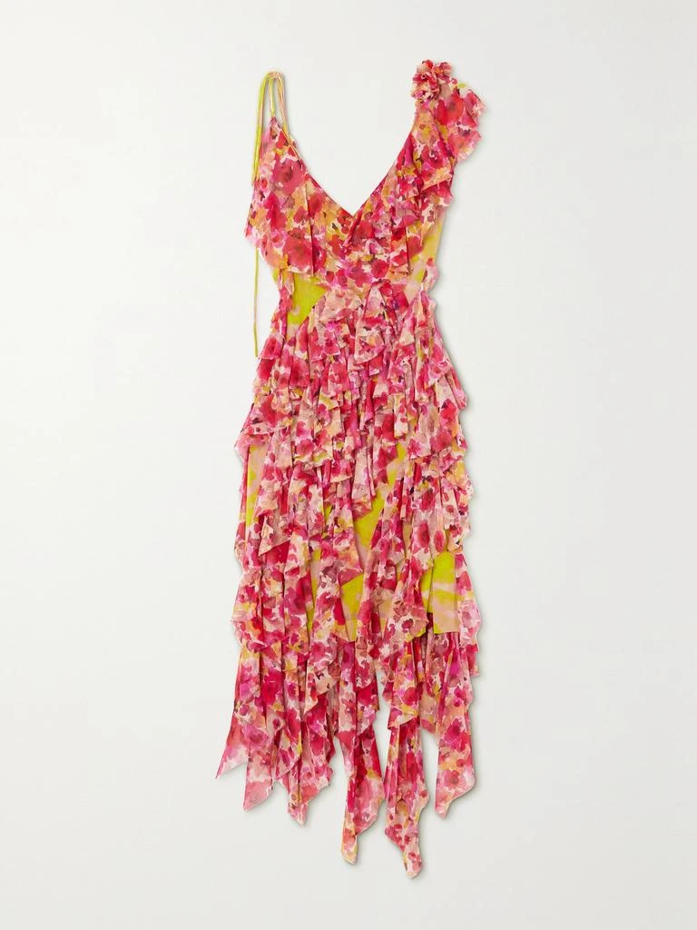 商品Dries Van Noten|荷叶边花卉印花真丝混纺雪纺绸中长连衣裙,价格¥4609,第1张图片