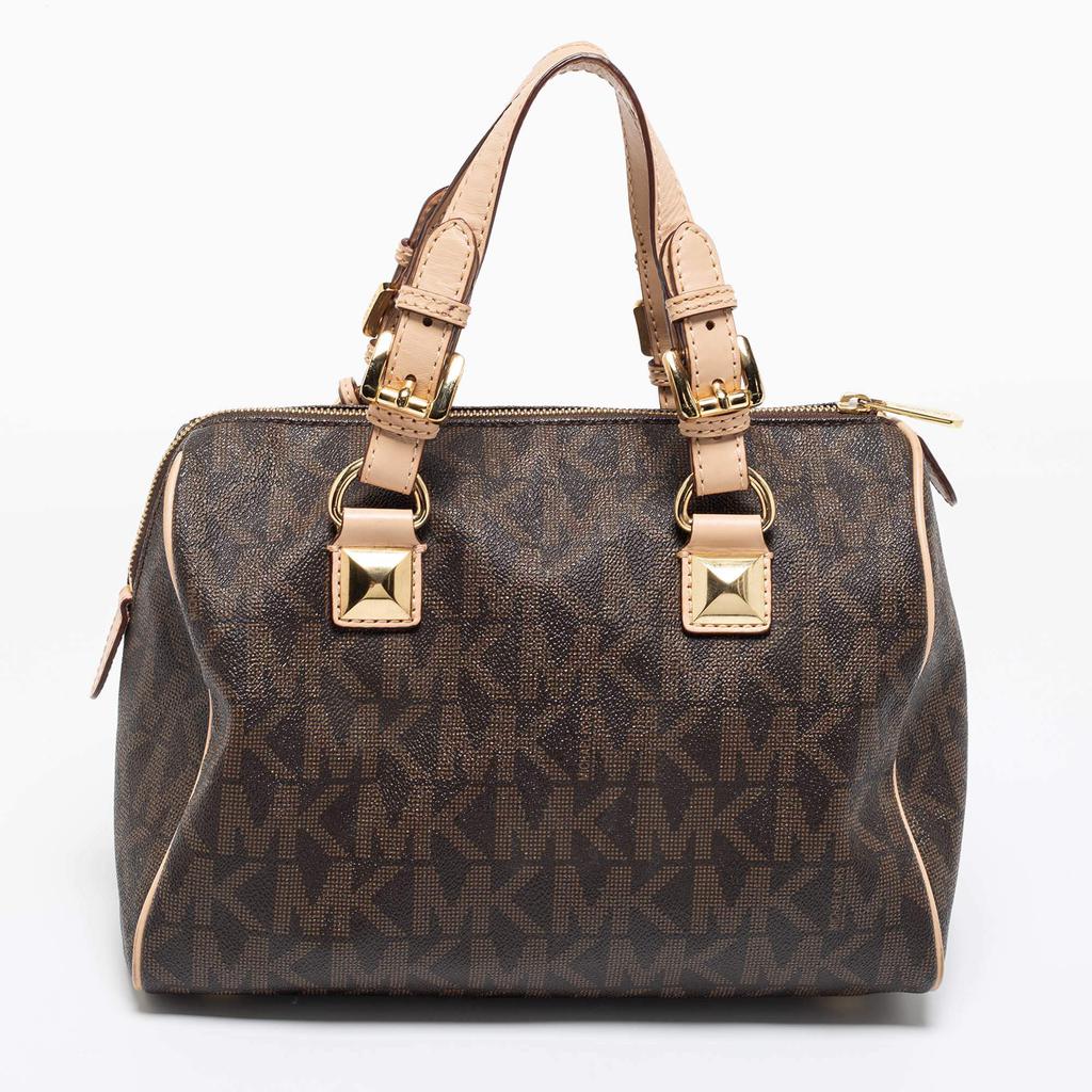 MICHAEL Michael Kors Brown/Beige Signature Coated Canvas and Leather Grayson Boston Bag商品第4张图片规格展示