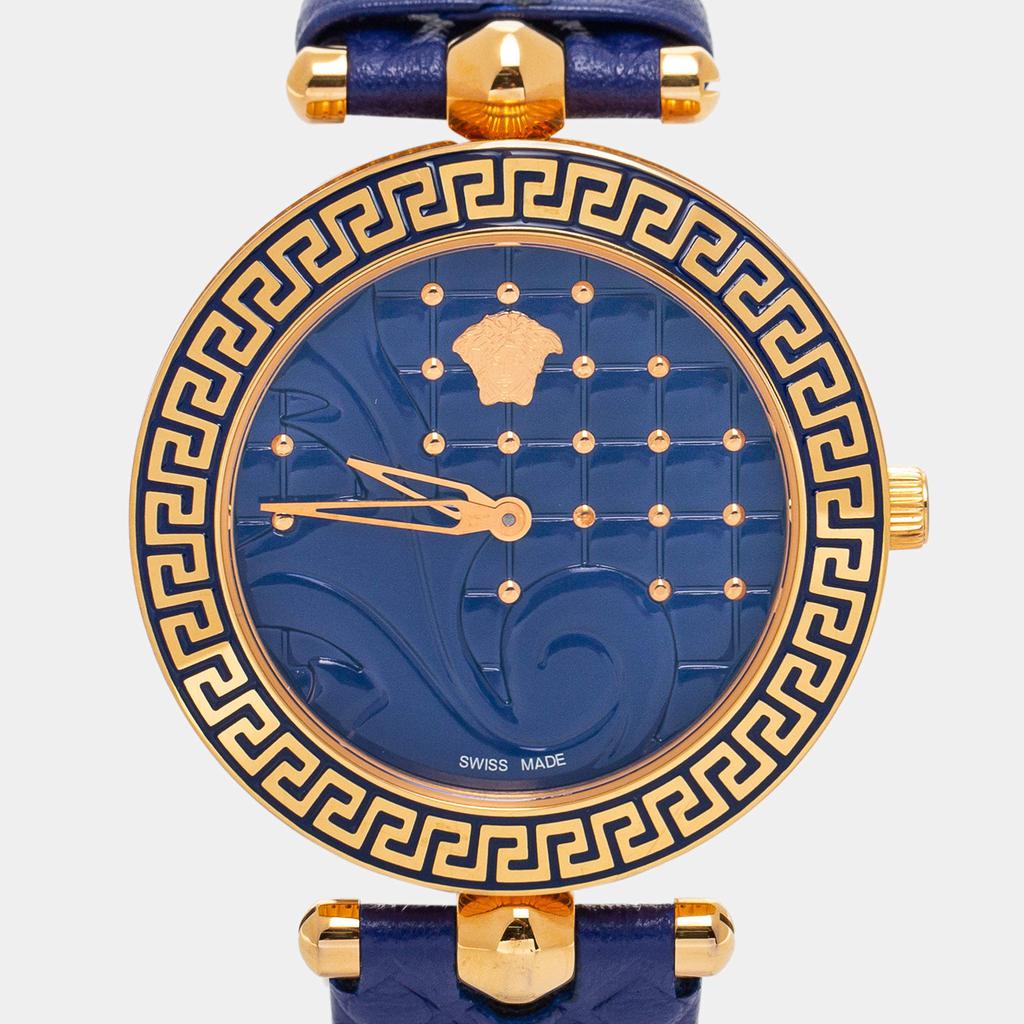 Versace Blue Rose Gold Plated Stainless Steel Leather Vanitas VK7040013 Women's Wristwatch 40 mm商品第3张图片规格展示