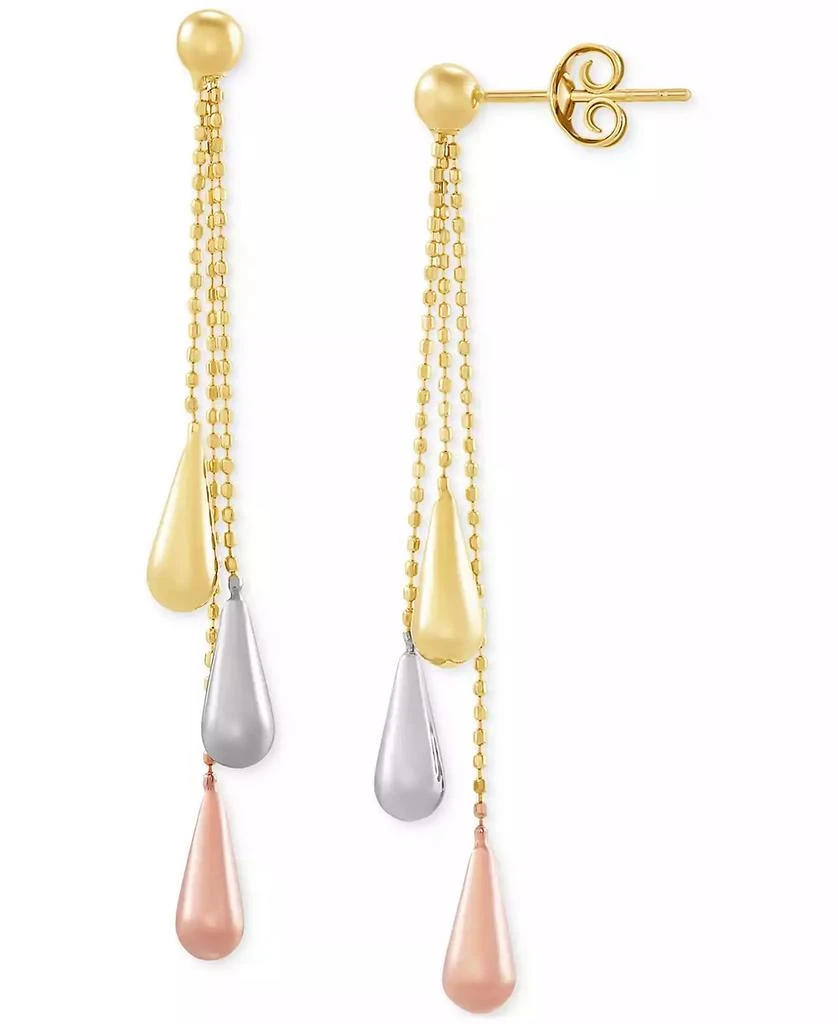 商品Italian Gold|Tri-Gold Linear Drop Earrings in 14k Gold, White Gold and Rose Gold, 2 inch,价格¥9548,第1张图片