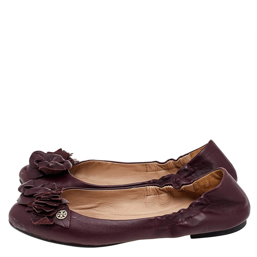 商品[二手商品] Tory Burch|Tory Burch Burgundy Leather Flower Scrunch Ballet Flats Size 35.5,价格¥883,第4张图片详细描述