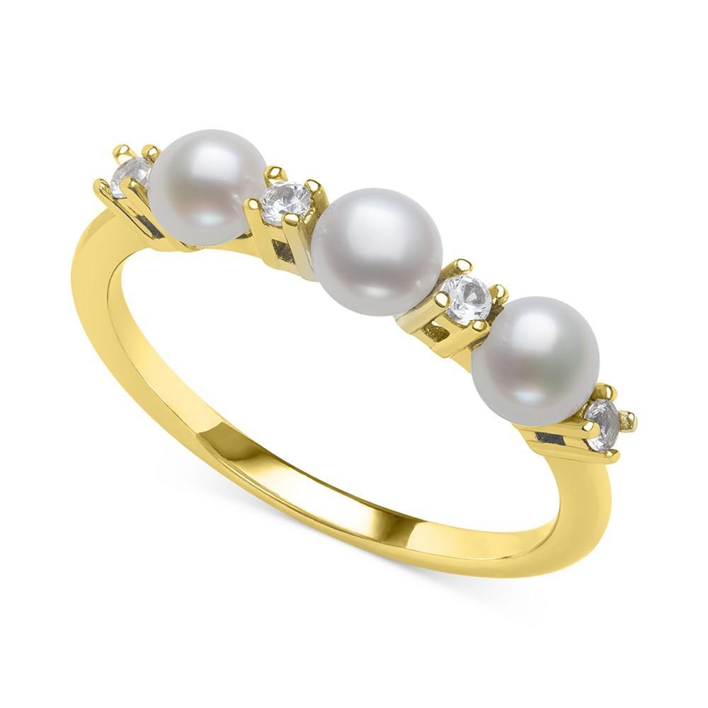 商品Belle de Mer|Cultured Freshwater Button Pearl (4mm) & Lab-Created White Sapphire (1/6 ct. t.w.) Ring in 14k Gold-Plated Sterling Silver,价格¥275,第1张图片