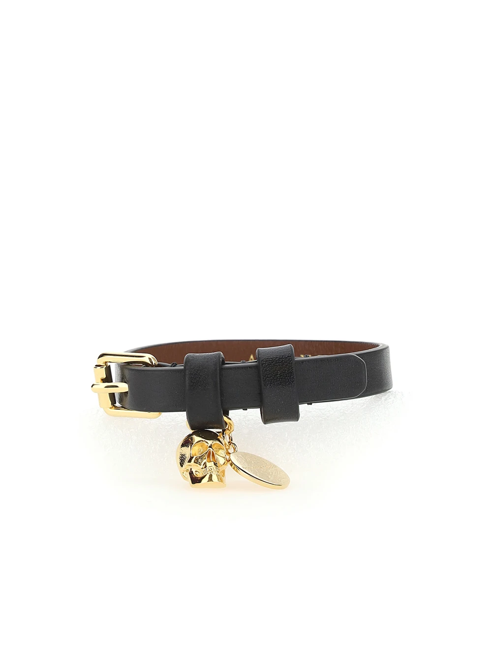 商品Alexander McQueen|ALEXANDER MCQUEEN 亚历山大·麦昆 金色骷髅头皮质男士手链 554467_CQE0T_1000,价格¥726,第1张图片