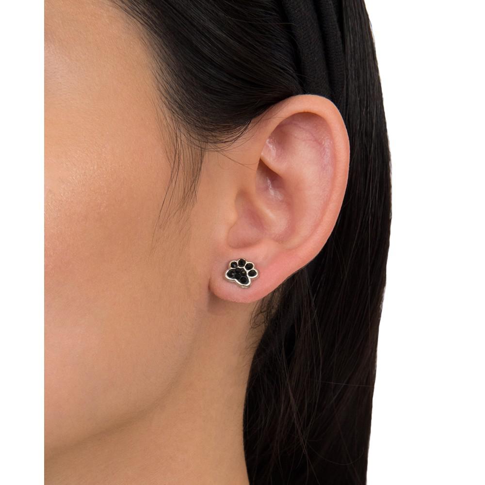 Black Pave Crystal Dog Paw Stud Earrings set in Sterling Silver商品第2张图片规格展示