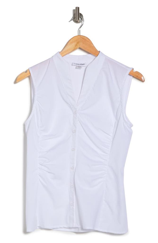 商品Calvin Klein|Mixed Media Sleeveless Button-Up Blouse,价格¥248,第5张图片详细描述