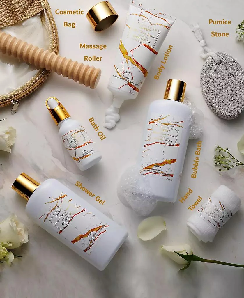 商品Lovery|White Rose Jasmine Body Care Set, Home Spa Basket, Self Care Gifts, 9 Piece,价格¥227,第2张图片详细描述