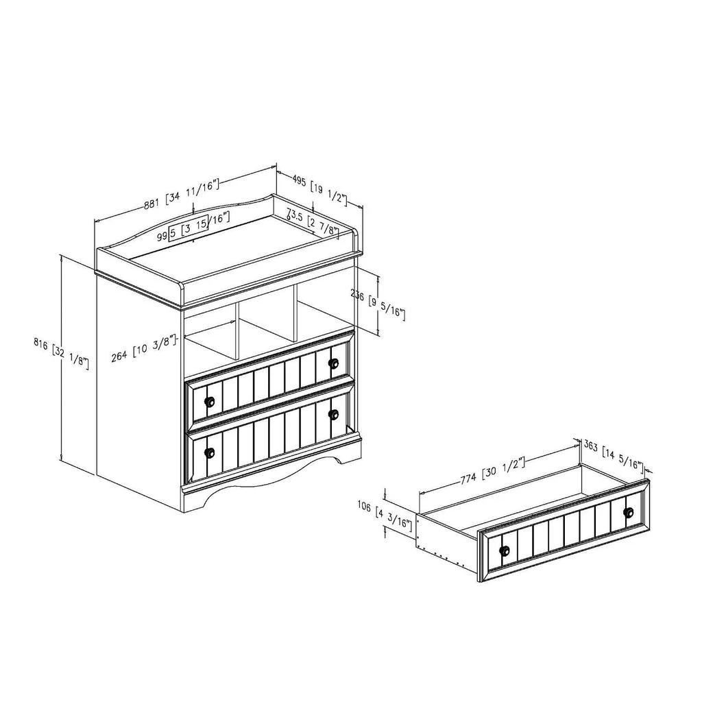 商品QuikFurn|White Wood Baby Diaper Changing Table with 2 Drawers,价格¥3636,第3张图片详细描述