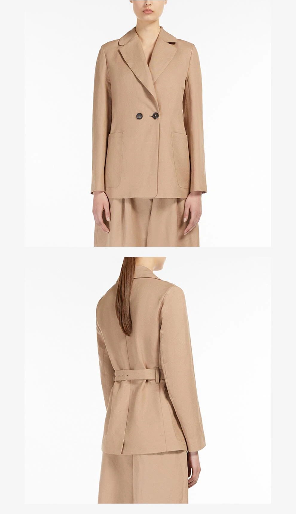 商品Max Mara|驼色亚麻和棉质V领夹克外套【香港仓极速发货】,价格¥3338,第5张图片详细描述