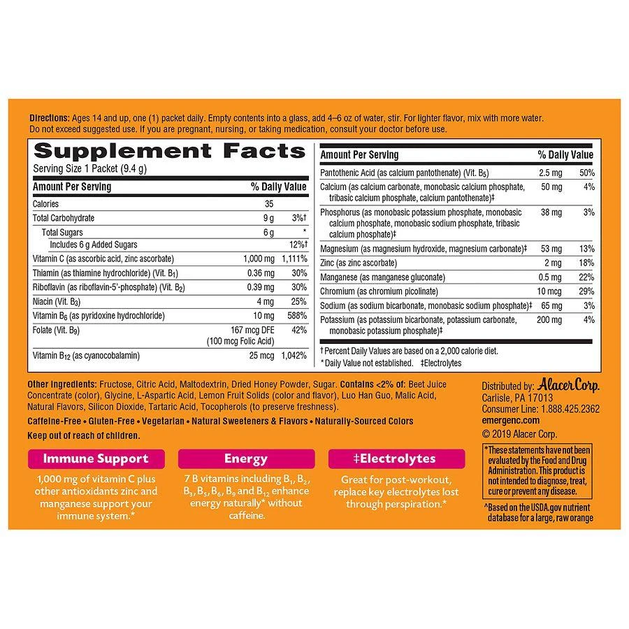 商品Emergen-C|Daily Immune Support Drink with 1000 mg Vitamin C, Antioxidants, & B Vitamins,价格¥142,第4张图片详细描述