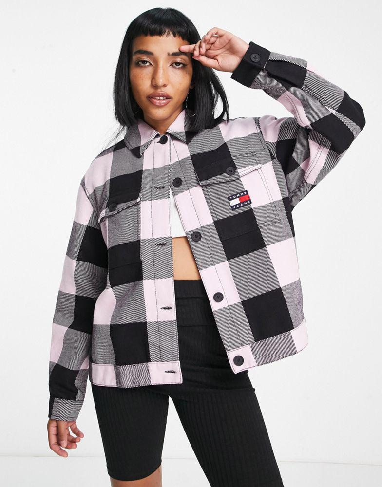 Tommy Jeans blanket overshirt in pink and black check商品第1张图片规格展示