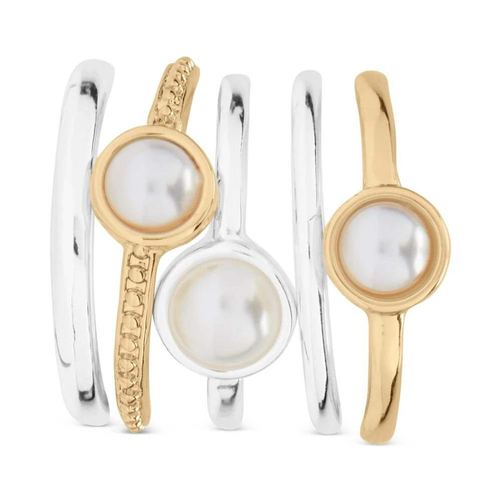 商品Lucky Brand|Two-Tone 5-Pc. Set Imitation Pearl Accent Stack Rings,价格¥39,第3张图片详细描述