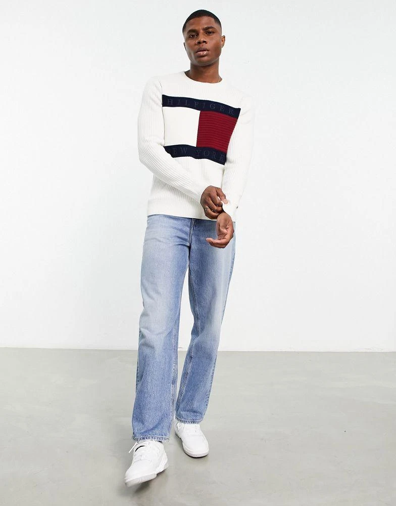 商品Tommy Hilfiger|Tommy Hilfiger cotton blend large flag logo knit jumper in ivory,价格¥1250,第3张图片详细描述