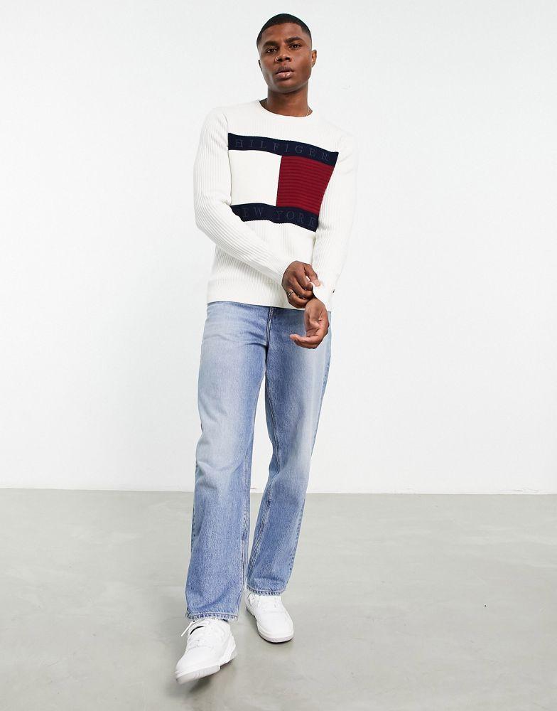 商品Tommy Hilfiger|Tommy Hilfiger cotton blend large flag logo knit jumper in ivory,价格¥1114,第5张图片详细描述