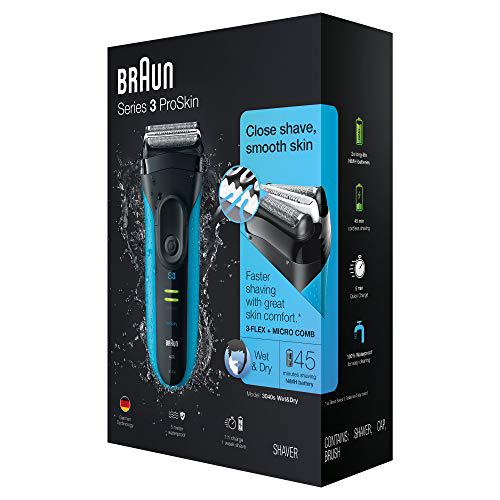 Braun Electric Series 3 Razor with Precision Trimmer, Rechargeable, Wet & Dry Foil Shaver for Men, Blue/Black, 4 Piece商品第7张图片规格展示