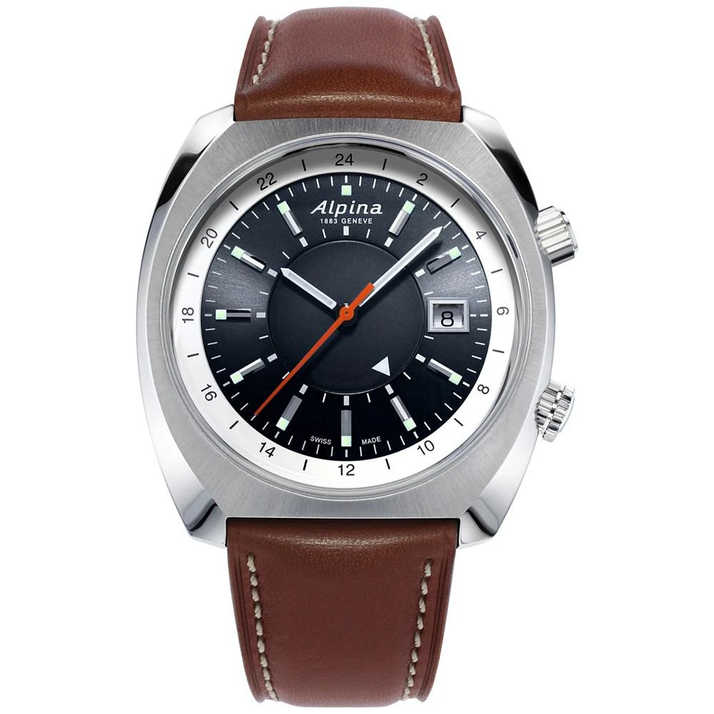 商品Alpina|Men's Swiss Automatic Startimer Pilot Heritage Brown Leather Strap Watch 42mm,价格¥12011,第1张图片