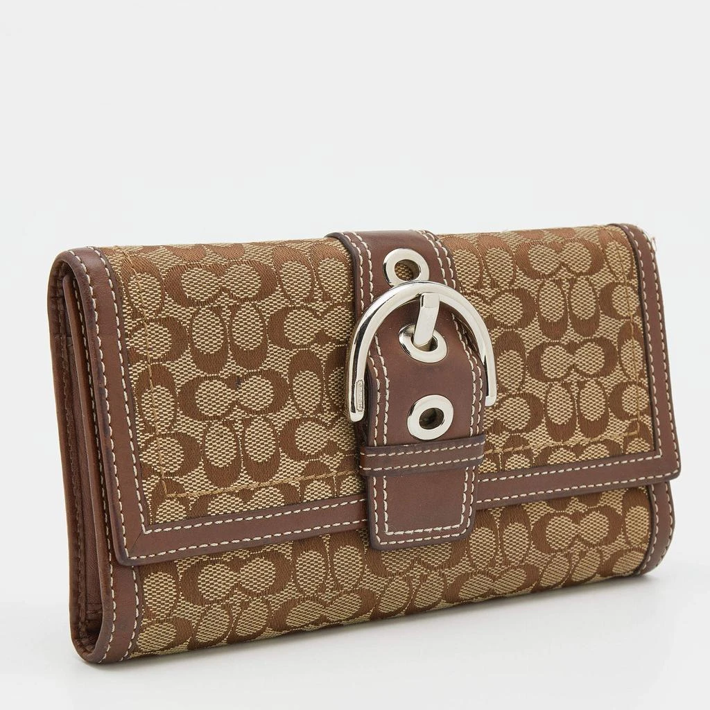 商品[二手商品] Coach|Coach Beige/Brown Signature Canvas and Leather Buckle Detail Continental Wallet,价格¥1148,第3张图片详细描述