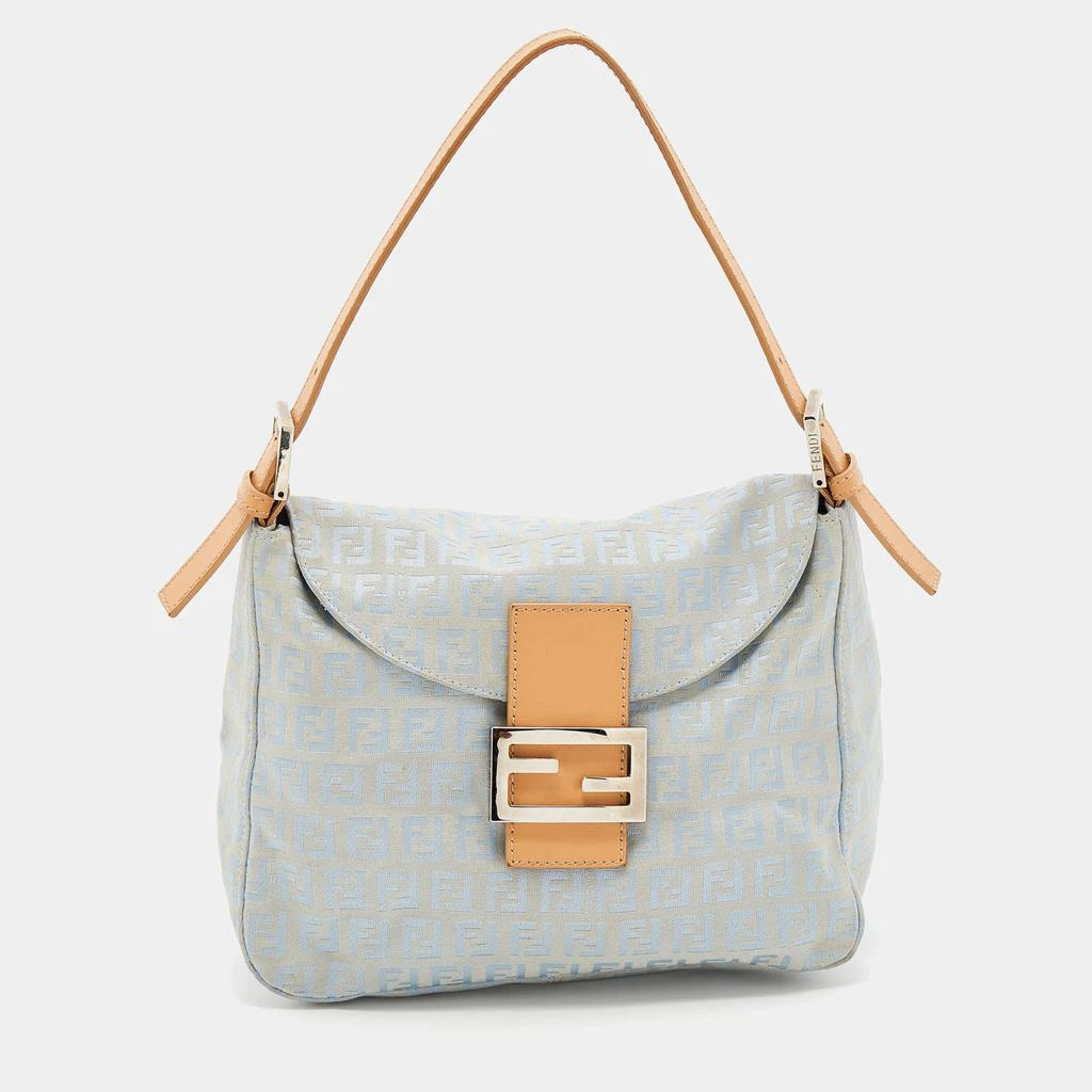 商品[二手商品] Fendi|Fendi Blue/Beige Zucchino Canvas and Leather Mama Baguette Bag,价格¥3372,第1张图片