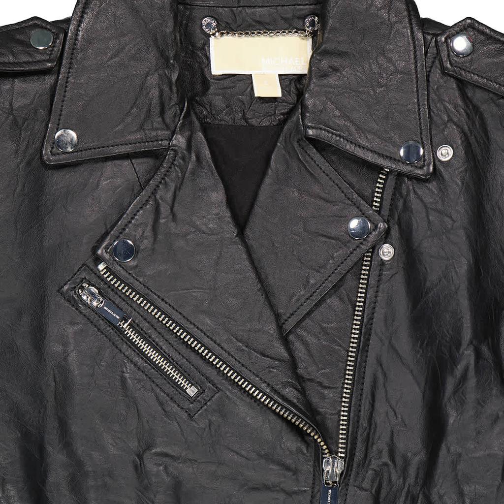 Michael Kors Ladies Crinkled Leather Moto Jacket in Black, Size Small商品第3张图片规格展示