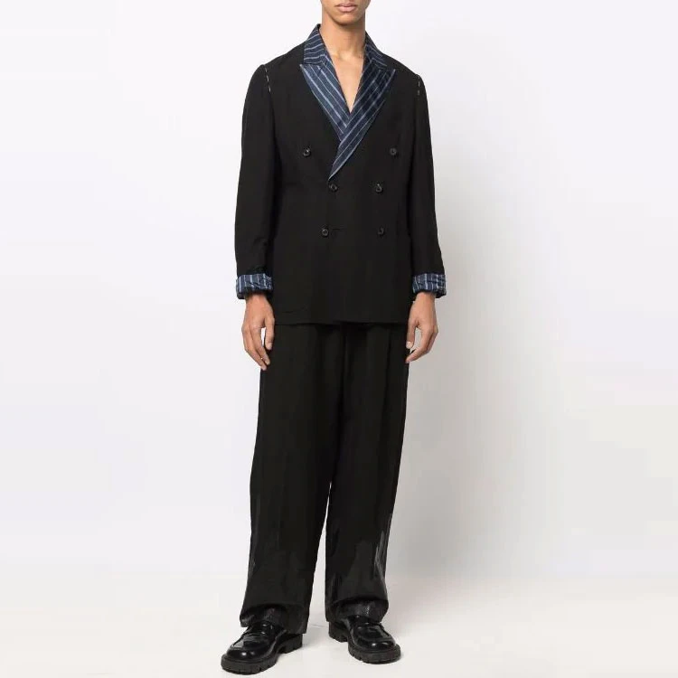 商品[国内直发] MAISON MARGIELA|梅森马吉拉 SS22 双排扣条纹拼接西装 男款 黑色,价格¥3946,第4张图片详细描述