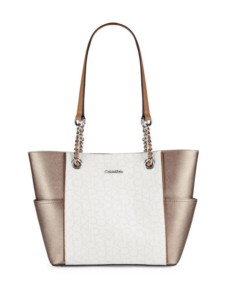 商品Calvin Klein|Colorblocked Monogram Faux Leather Tote,价格¥475,第1张图片