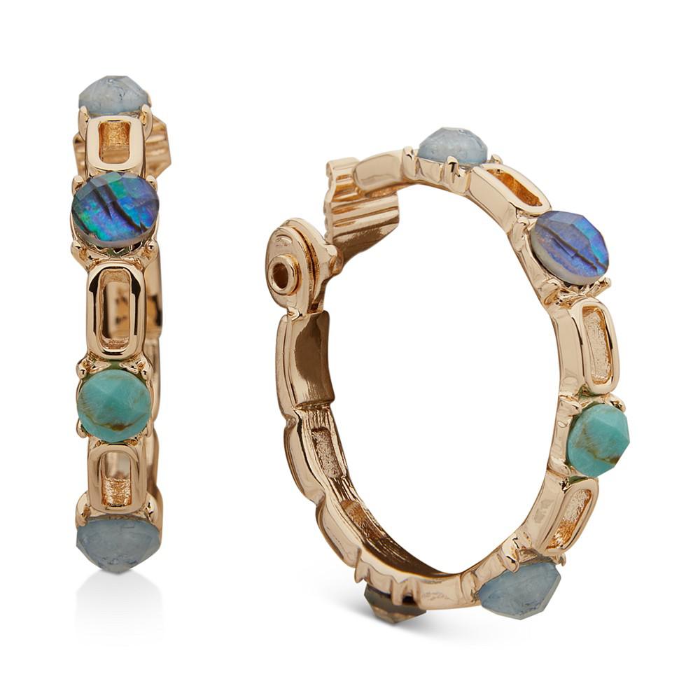 Gold-Tone Abalone & Stone Clip-On Medium Hoop Earrings, 1.5"商品第1张图片规格展示