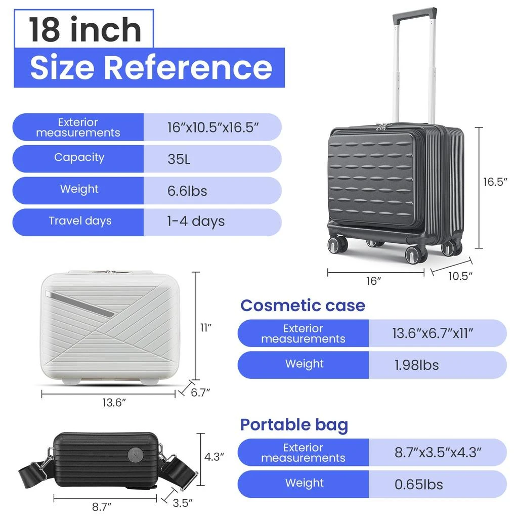 商品Streamdale Furniture|Streamdale 18" Carry On Luggage with Front Open Door &Laptop Interlayer,价格¥1020,第5张图片详细描述