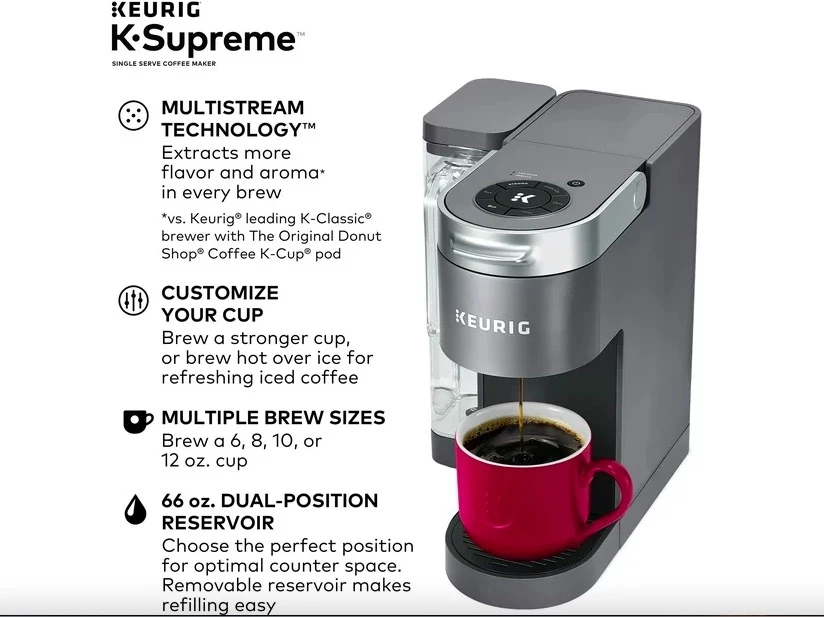 Keurig® K-Supreme Single Serve K-Cup Pod Coffee Maker, MultiStream Technology, Grey 商品
