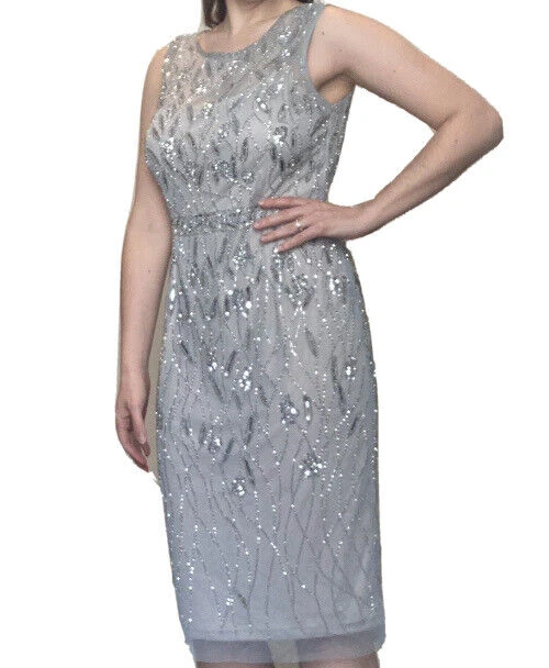 商品[国内直发] Adrianna Papell|Adrianna Papell Blue Mist Beaded Cocktail Dress Size US 16 Wedding Formal MOB,价格¥330,第1张图片