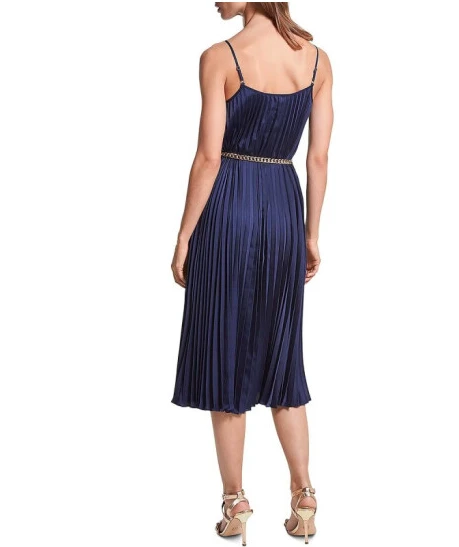 【无腰带】Pleated Slip Midi-Dress 迈克.科尔斯（MICHAEL KORS）女式百褶长裙 midnight blue 商品