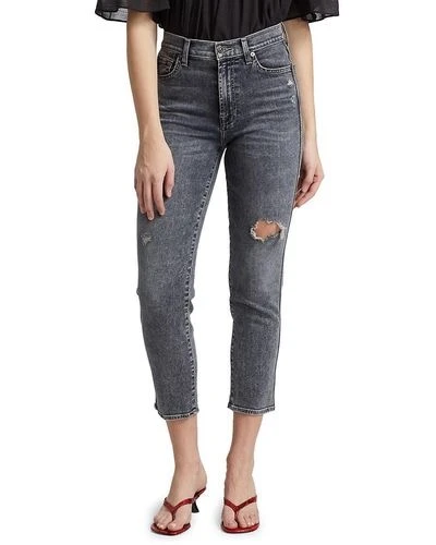 7 For All Mankind Womens Distressed High Waist Straight Leg Jeans 商品