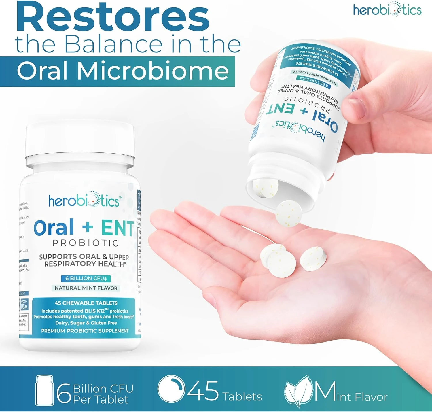 Oral Probiotics for Better Breath, Gingivitis, Strep Throat, Tonsil Stones, ENT - 6 Bn CFU Oral Probiotics with Lactobacillus Reuteri, L. Plantarum & BLIS K12-45 Chewable Tablets 商品