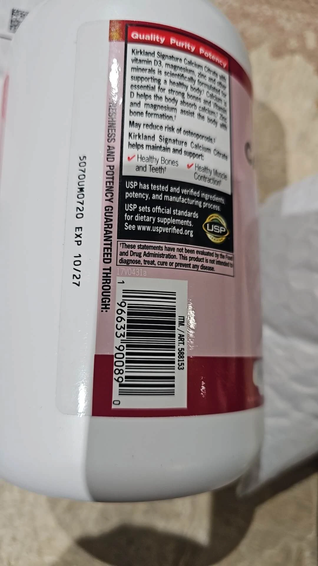 Kirkland Signature Calcium Citrate, Magnesium and Zinc, 500 Tablets 商品